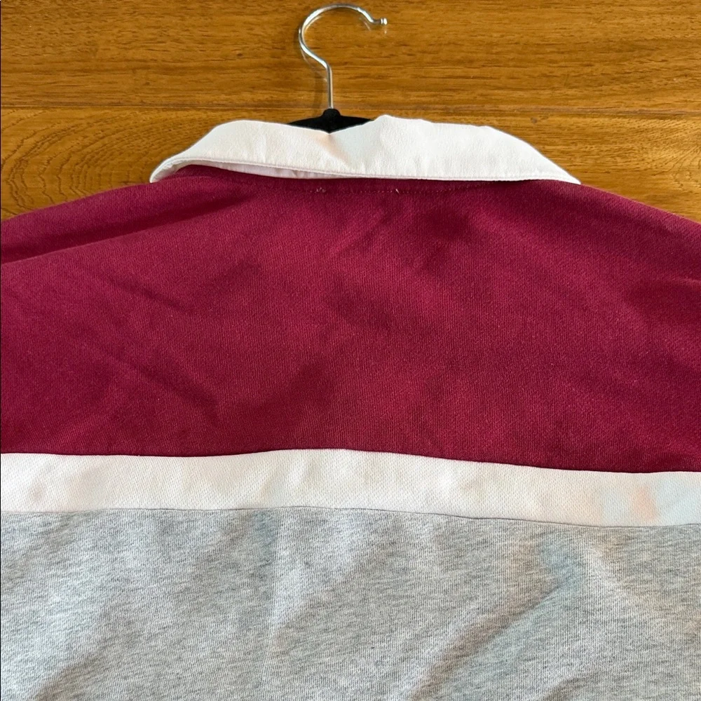 Superdown Julet Cropped Rugby Polo Top in Burgundy, Gray & White - Picture 8 of 9